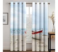 Rideau Occultant Thermiques Phonique Lot De 2 Rideaux Et Draperies Intérieurs 3D Impression Paysage De Bateau De Plage Océanique Motif 140 X 160 Cm（L X H） Décoration De Fenêtre pour Chambre Salon Mod