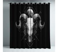 Rideau Occultant Thermiques pour Chambre Ultra Doux Microfibre Isolant Tenture Opaque à Oeillets Réduction du Bruit pour Salon Noir Géométrique Crâne D’Animal 140 x 240 cm 2 Panneaux