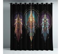 Rideau Occultant Thermiques pour Chambre Ultra Doux Microfibre Isolant Tenture Opaque à Oeillets Réduction du bruit pour Salon Noir Géométrie Univers Vaisseau Spatial 140 x 225 cm 2 Panneaux