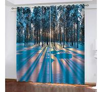 Rideau Occultant Thermiques pour Salon Et Chambre 200X214Cm 3D Scène De Neige dans La Forêt d'hiver Motif Rideaux À Oeillets Et Draperies Intérieurs Isolant Thermique Et Phonique, 2 Panneaux