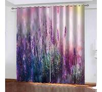 Rideau Occultant Thermiques pour Salon Et Chambre Lavande Violette 3D Motif Rideaux Occultants A Oeillets - Isolant Phonique/Intimité/Protection