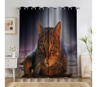 Rideau Occultant Thermiques Style Animaux De Compagnie Chaleureux Et CâLins, Lot de 2 Rideau Thermique à Oeillets, Chat Rideaux pour Decoration Chambre Salon Chambre Fenetre 140x245cm(LxH) A1995