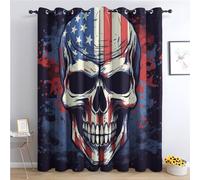Rideau Occultant Thermiques Tête de Mort Drapeau Américain - Lot de 2 Rideaux Imprimé pour Salon Chambre Fenetre Cuisine, Rideaux et Draperies Intérieurs à Oeillets, 140x220 cm (LxH)