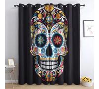 Rideau Occultant Thermiques Tête de Mort - Rideau Mexicain Jour des Morts Dia de Los Muertos, Lot de 2 Rideaux à Oeillets pour Decoration Chambre Salon, Draperies Intérieurs Fenetre, 140x220 cm (LxH)