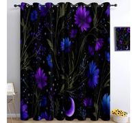 Rideau Occultant Thermiques Végétation Céleste Vignes Fleurs Feuilles - Lot de 2 Rideaux Multicolore pour Salon Chambre Fenetre Cuisine, Rideaux et Draperies Intérieurs à Oeillets, 110 x 215 cm (LxH)