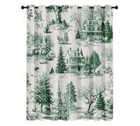 Rideau Occultant Toile de Jouy Thermique Isolant Anti Froid Rideaux La Vie Rustique Pastorale à Oeillets pour Chambre Salon Décoration 140L x 225H cm 2 Panneaux