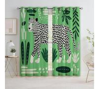 Rideau Occultant Traditionnel Jungle Pastoral Animaux Léopard, Lot de 2 Rideaux Thermique Isolant à Oeillets 75 X 166 cm (L x H), Drapés Vert pour fenêtre de Chambre à Coucher Salon Decoration