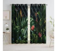 Rideau Occultant Traditionnel Jungle Plantes Palmier, Lot de 2 Rideaux Thermique Isolant à Oeillets 110 X 215 cm (L x H), Drapés Vert Foncé pour fenêtre de Chambre à Coucher Salon Decoration