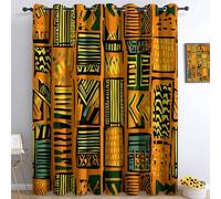 Rideau Occultant Traditionnel Motif Tribal Africain Orange Vert, Rideau à Oeillets Thermique Isolant Anti Froid, Moderne Imprimé Rideaux pour Salon Chambre Cuisine 140L X 260H cm (2 Panneaux)