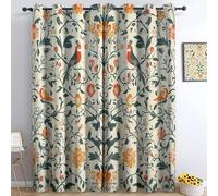 Rideau Occultant Traditionnel William Morris Floral Oiseaux Coloré, Rideau Coupure électrique À Oeillets, Rideaux Thermiques Isolants Anti Froid pour Salon Chambre Cuisine 140L X 260H cm (2 Panneaux)