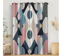Rideau Occultant Triangle Rond Rétro à Oeillets 117x137cm Lot de 2, Rideaux Isolant Thermique Géométrie Symétrique Draperies intérieurs, Décoration de Fenêtre pour Salon, Chambre, Bleu-Vert