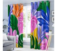 Rideau Occultant Tropical Botanique Coloré, Motif Abstrait Moderne, Rideau Thermique Isolant à Oeillets, Rideaux Fenetre Imprimé pour Salon Chambre Décoration, Lot de 2, 140L X 240H cm