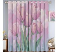 Rideau Occultant Tulipes Rêve, Lot de 2 140x245cm Rideaux Thermique Isolant à Oeillets Délicate Rideaux et Draperies Intérieurs Decoration Fenetre pour Salon Chambre Salle à Manger, Rose-Violet