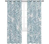 Rideau Occultant Usine Bleu Feuille Rideaux Thermiques Isolants Anti Chaleur Rideaux et Draperies Intérieurs a Oeillets Lot de 2 pour Salon Chambre Fenêtre 140x260cm(Largeur x Hauteur)