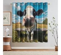 Rideau Occultant Vache Laitière, Rideaux Thermiques, Motif Bovins Ferme Animaux Rustique, Decoration Maison, Tenture à Oeillets pour Salon Chambre Fenetre, L 110 x H 215, 2 Pièces - P474