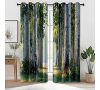 Rideau Occultant Vert Nature Plantes Arbres Prairies Motif Rideaux Thermiques à Oeillets, Rideaux Imprimé pour Salon Chambre Fenetre Moderne Décoration, 70L X 160H cm (2 Panneaux)