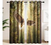 Rideau Occultant Vert Olive 140L x 245H cm 2pcs, Rideaux Lumière Bloquer Isolation Thermique pour Salon Bureau, Tenture Opaque à Oeillets Photographie Aigle En Plein Vol Forêt Lumière Du Soleil