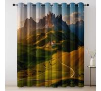 Rideau Occultant Vert - Rideau Polyester Thermique Paysages pastoraux Montagnes châteaux Theme imprimé pour Décoration Salon Chambre, Rideaux et Draperies Intérieurs à Oeillets 100L X 160H cm