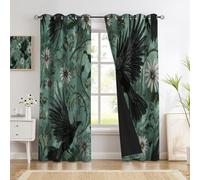 Rideau Occultant Vignes Florales Rétro, Lot De 2 Rideaux Occultant Thermique Isolant À Oeillets, Motif Corbeau Noir, Decoration Chambre Salon Fenetre, 132 X 214 Cm