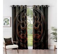 Rideau Occultant Viking - Rideau Thermique Motif Celtique Rustique Mythologie Nordique, Rideaux Chambre Salon Fenetre, Lot de 2 Rideaux et Draperies Intérieurs à Oeillets, 140x180 cm (LxH) K#-40