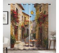 Rideau Occultant Ville Italien, Rideaux Motif Paysage Méditerranée, pour Enfant Adulte, Rideau Opaque à Oeillets, Café Isolant Thermique Lot de 2 Rideaux et Draperies Intérieur 160x240cm LxH -Rouge