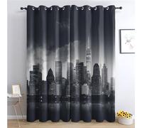 Rideau Occultant Ville, Rideaux Motif New York, Rideau Thermique à Oeillets, Rideau Fenetre Imprimé pour Salon Chambre, Lot de 2 Rideaux et Draperies Intérieurs, 140x260 cm