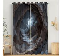 Rideau Occultant Vue Nocturne De La Grotte, Lot de 2 140x220cm Rideaux Thermique Isolant à Oeillets Paysage Stéréoscopique 3D Draperies Intérieurs Decoration Fenetre pour Salon Chambre, Gris-Brun