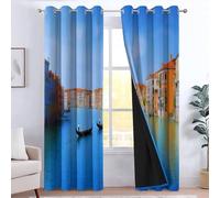 Rideau occultants 100% chambre 183l x 214h cm, paysage urbain rideau thermiques isolants et antibruit, venise grand canal bateaux panneaux lavables fibre polyester, pour chambre d'enfant et salon