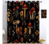 Rideau Occultants 100% Chambre 280L X 260H cm, Style Paisley Rideau Thermiques Isolants et Antibruit, Rétro Forêt Plantes Champignons Fleurs Panneaux Lavables, pour Chambre d'enfant et Salon