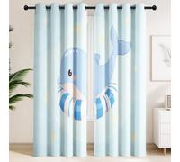 Rideau Occultants Animaux Mignon Dauphin Bouée Étoiles, Bleu Clair Dessin Animé, Rideaux Isolants Thermiques Microfibre à Œillets pour Chambre Enfant Bébé Chambre Salon, L 140 x H 200 cm 2 Panneaux
