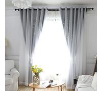 Rideau Occultants & Rideau Voilage-Romantique Motif Étoiles Creuses double couche rideau Thermiques isolants anti froid voilage Rideau Occultant avec Double Gaze pour Chambre des filles,salon,1 pcs