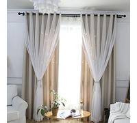 Rideau Occultants & Rideau Voilage-Romantique Motif Étoiles Creuses double couche rideau Thermiques isolants anti froid voilage Rideau Occultant avec Double Gaze pour Chambre des filles,salon,1 pcs