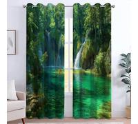 Rideau Oeillets Douceur d'intérieur, Rideaux Isolation Lumiere UV, Microfibre Rideaux phonique et Thermique, L150 x H166 cm Chambre Moderne, Forêt Cascade Nature Plein Air Écologie Tourisme Vert