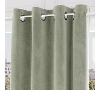 Soleil d'ocre, Velvet Rideau à Oeillets Velours, Vert, 140x250 cm