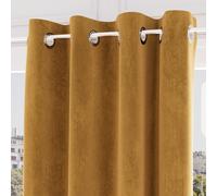 Soleil d'ocre, Velvet Rideau à Oeillets Velours, Jaune, 140x250 cm