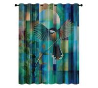 Rideau Oiseaux Arbre Branches Draperies Thermique Isolant Occultant Géométrique Collage Rideaux à Oeillets pour Décoration Chambre Salon, 140L X 245H cm 2 Panneaux