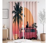 Rideau Ombre Personnages Paysage Coucher de Soleil Rose Rouge Coucher de Soleil La Taille du Rideau est 140 x 160cm,Il y a Deux pièces à l'intérieur, pour Balcon