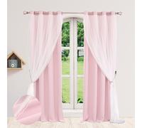 Rideau opaque Œillets double couche,Rideau occultant Décoration de fenêtre Chambre à coucher Salon Chambre d'enfants Rose L 132x H 213cm