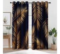Rideau Opaque Imprimé Élégance Luxe Plantes Feuilles Palmier - Beige Rideaux Occultants Thermiques Et Isolants avec Œillets pour Fenêtres Chambre Décoration, L 117 x H 230 cm (2 Panneaux)