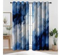 Rideau Opaque Imprimé Peinture Abstraite Aquarelle Nuage - Bleu Clair Rideaux Occultants Thermiques Et Isolants avec Œillets pour Fenêtres Chambre Décoration, L 110 x H 215 cm (2 Panneaux)