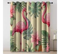 Rideau Opaque Imprimé Rose, Nostalgie rétro Ananas tropicaux Flamants Roses Decoration pour Maison Chambre Salon pour Chambre Enfant Fille Garcon - 100L X 160H cm Rideaux Thermiques à Oeillets