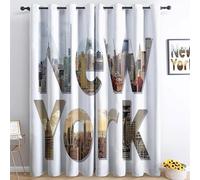 Rideau Opaque La Ville De New York Manhattan des Lettres L140 x H180cm Rideaux Isolation Thermiques avec Oeillets, Lot de 2 Rideaux occultant, Rideaux Salon, Rideau Anti Bruit Chambre