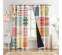 Rideau Patchwork Géométrique Ludique Chambre, Rideaux Occultant Salon Bleu Poudré Esthétique Art Nouveau, Thermique À Oeillets Fenêtre Decoration, Opaque Draperies 2 Pièces pour Maison, 140X220 Cm