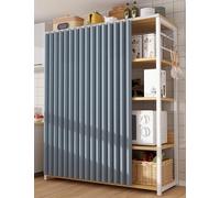 Rideau Placard Cuisine Rideau Armoire - Rideau Accordéon Anti-Poussière pour sous Evier Meuble Cuisine Étagères Rideaux Occultant Courts D'armoire Imperméables avec Rail Coulissant(Bleu,200x220 cm)