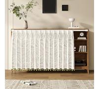 Rideau plissé blanc à pompons sans perçage | Voile anti-poussière à glissière,Protection armoire sans porte,Tulle brodé 3D