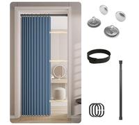 Rideau Porte Accordeon, Rideaux Occultants Isolant Thermique Anti Froid avec Boucle Magnétique en Lin épais, Idéal pour Séparer Une Pièce et Protéger Votre Intimité,Blue with Rod,W:80cm/31in