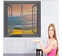 Rideau Porte Anti Mouches Antimoustique 200 x 142 cm Moustiquaire Enroulable Sans Percer Facile à Installer Porte Anti Insecte pour Les Types de Fenêtres, Gris