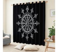 Rideau pour Salon 140 X 245 cm (L x H) 2 Panneaux, Noir Rideau avec Motif Minimalisme Mystique Symboles Viking Occultant Thermique et Draperies Intérieures à œillet avec insonorisation
