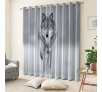 Rideau pour Salon 140 X 260 cm (L x H) 2 Panneaux, Gris Clair Rideau avec Motif Mystique Minimaliste Animaux Loups Occultant Thermique et Draperies Intérieures à œillet avec insonorisation