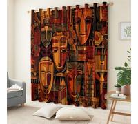 Rideau pour Salon 91.5 X 214 cm (L x H) 2 Panneaux, Orangé Doré Rideau avec Motif Mystique Symboles Masques Occultant Thermique et Draperies Intérieures à œillet avec insonorisation